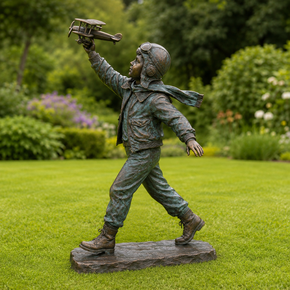 Outdoor bronze Boy Pilot Statue