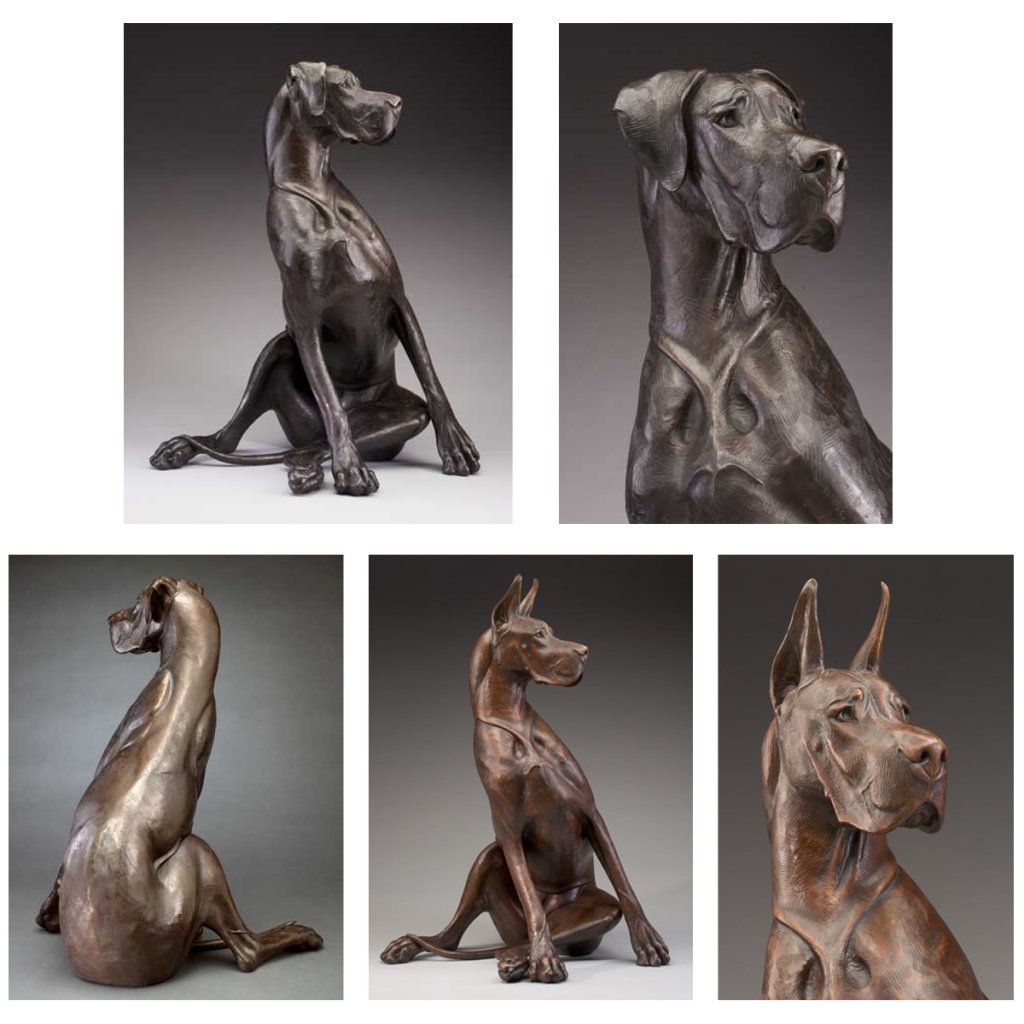 Great Dane rising from a sitting position Statue