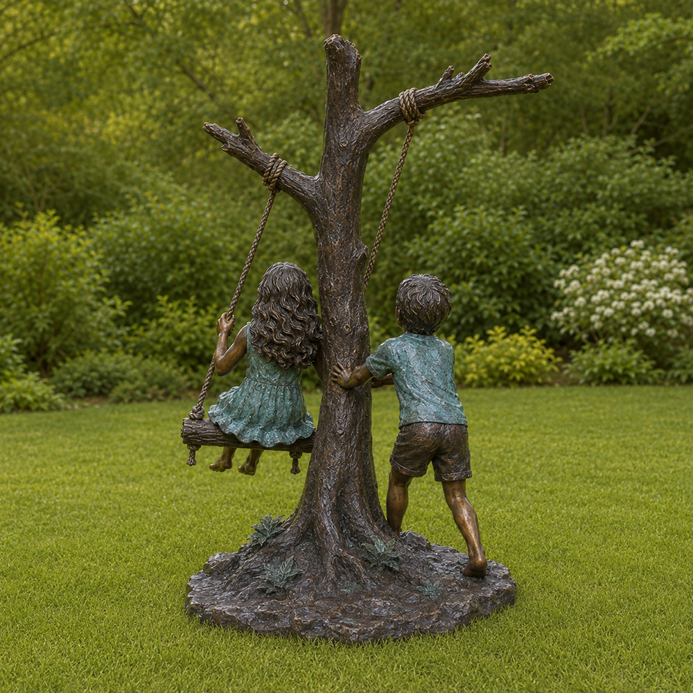 Boy and Girl Swinging Statue (1)