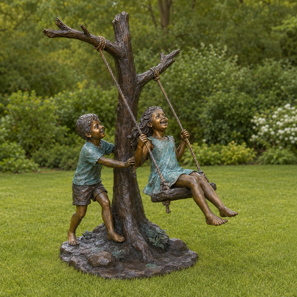 Boy and Girl Swinging Statue (2)