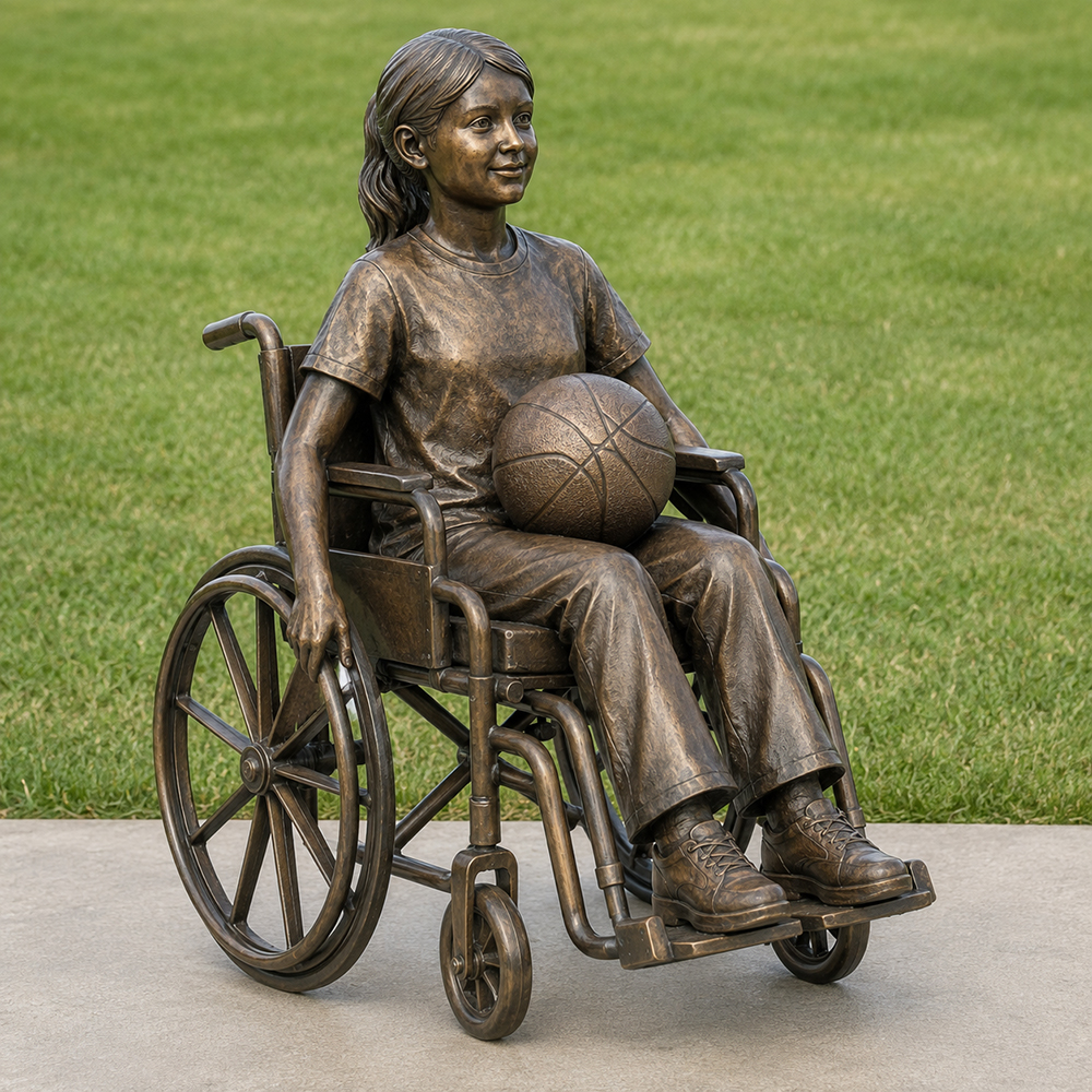 Bronze Girl in Wheelchair Sculpture front view