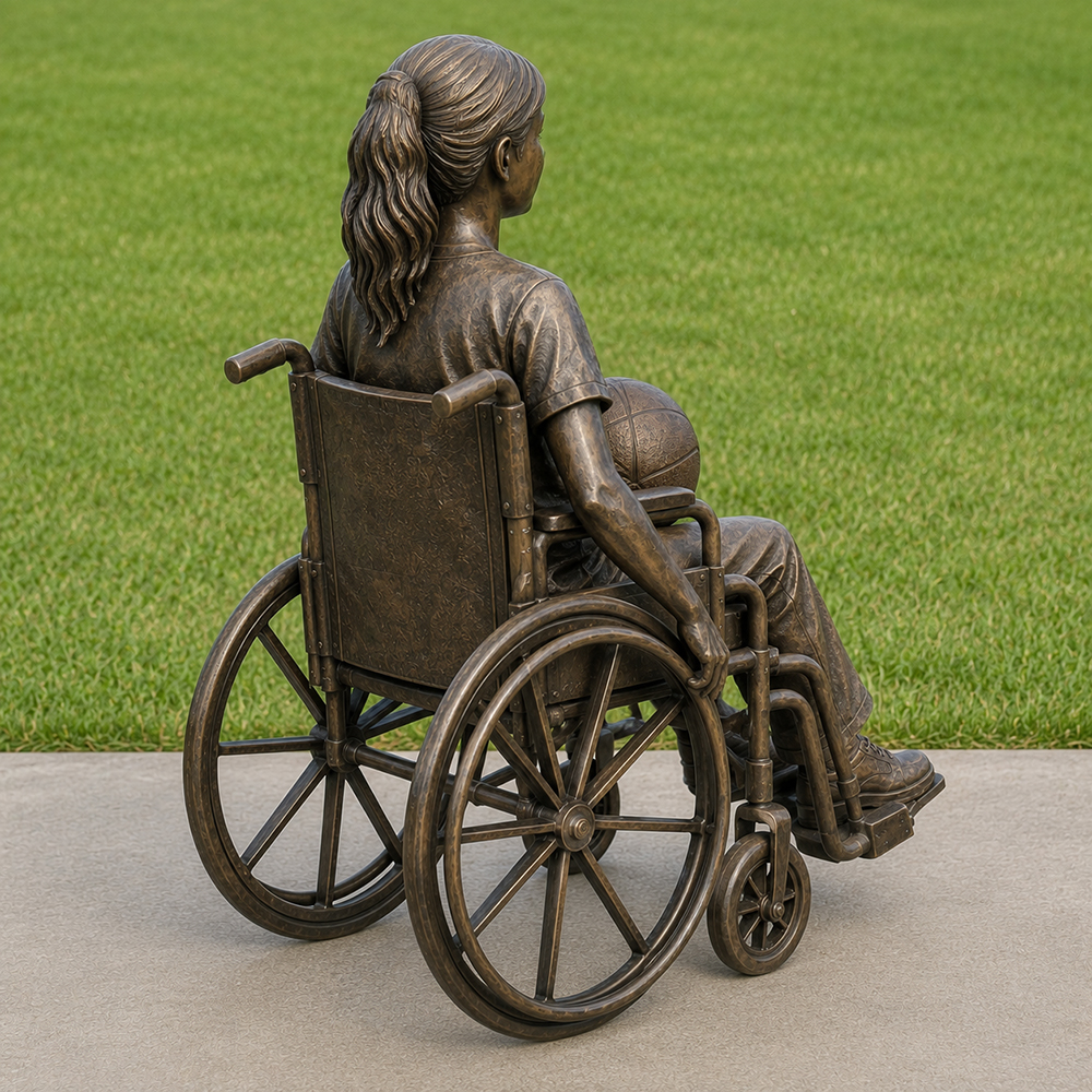 Bronze Girl in Wheelchair Sculpture rear view