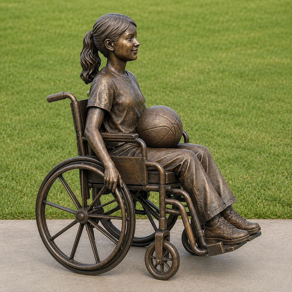 Bronze Girl in Wheelchair Sculpture side view