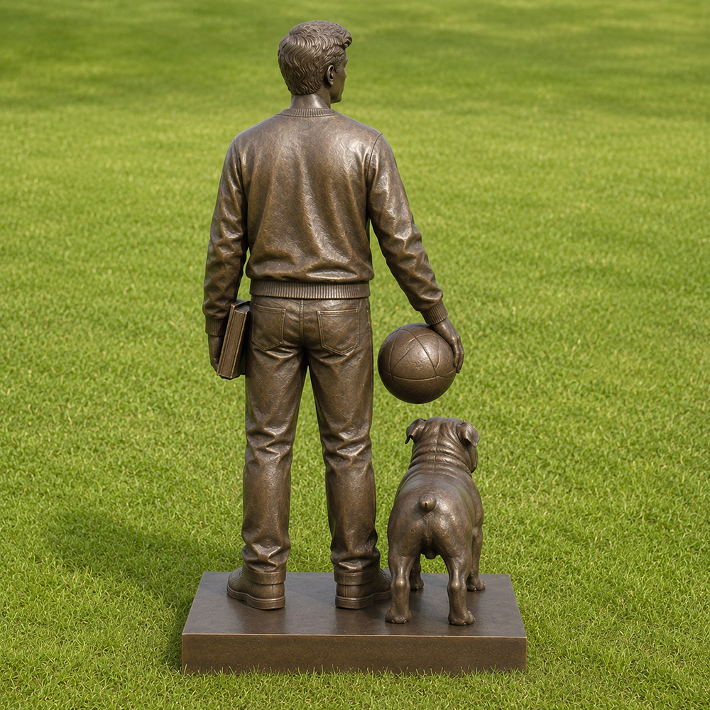 Bronze Youth and Dog Statue back view