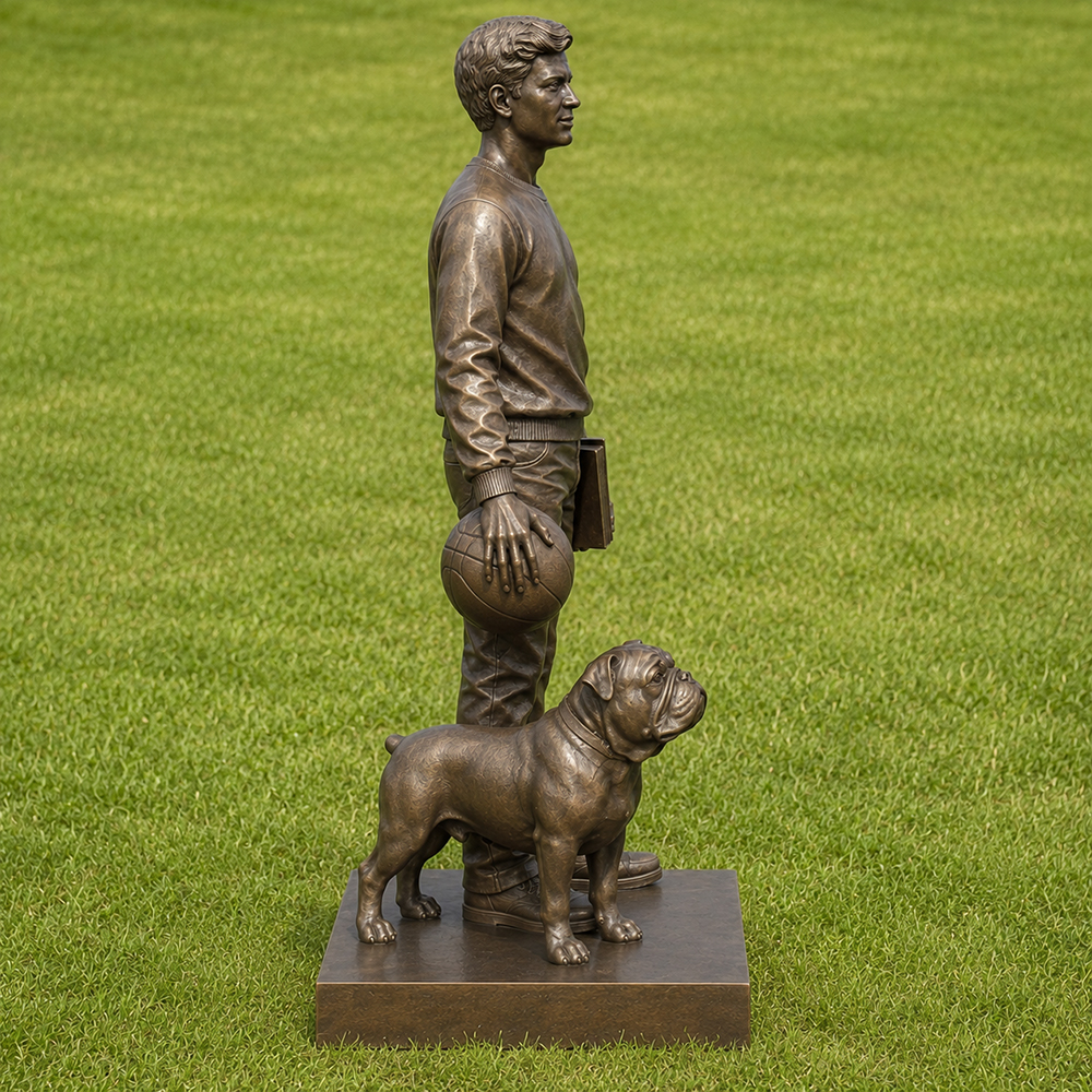 Bronze Youth and Dog Statue with basketball