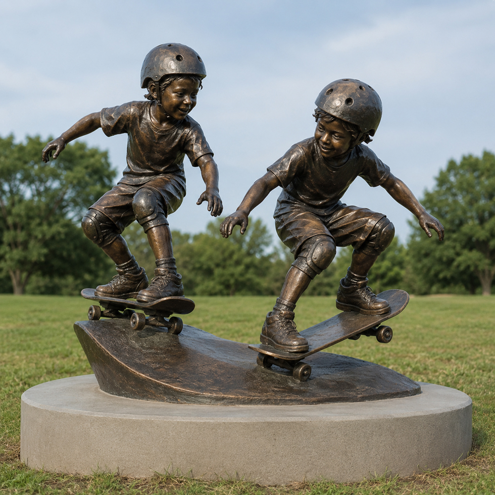 Children Playing On Skateboard Statue2