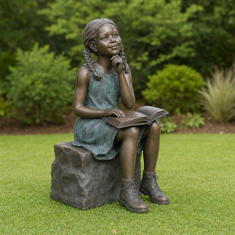 Girl Sitting with Book Statue (1)