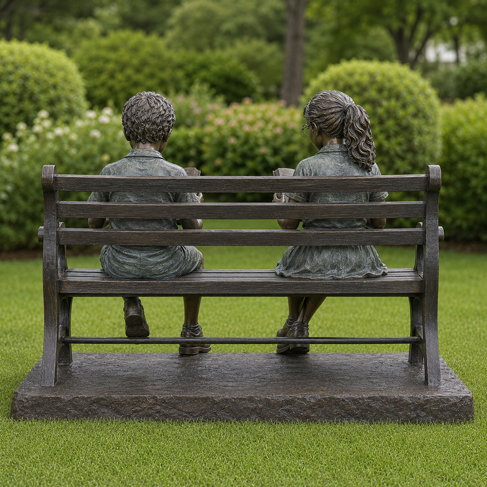 Kids Reading on Bench Statue (3)