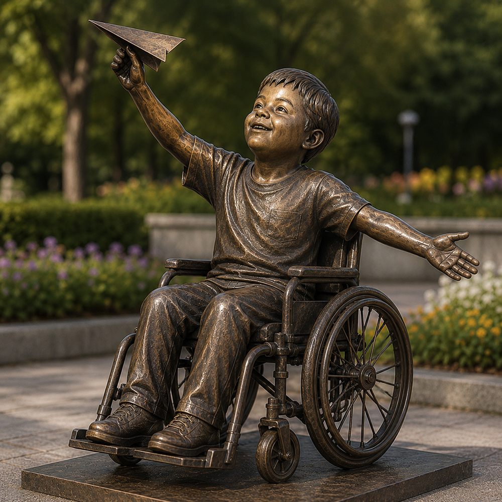Life Size Bronze Boy in Wheelchair Statue