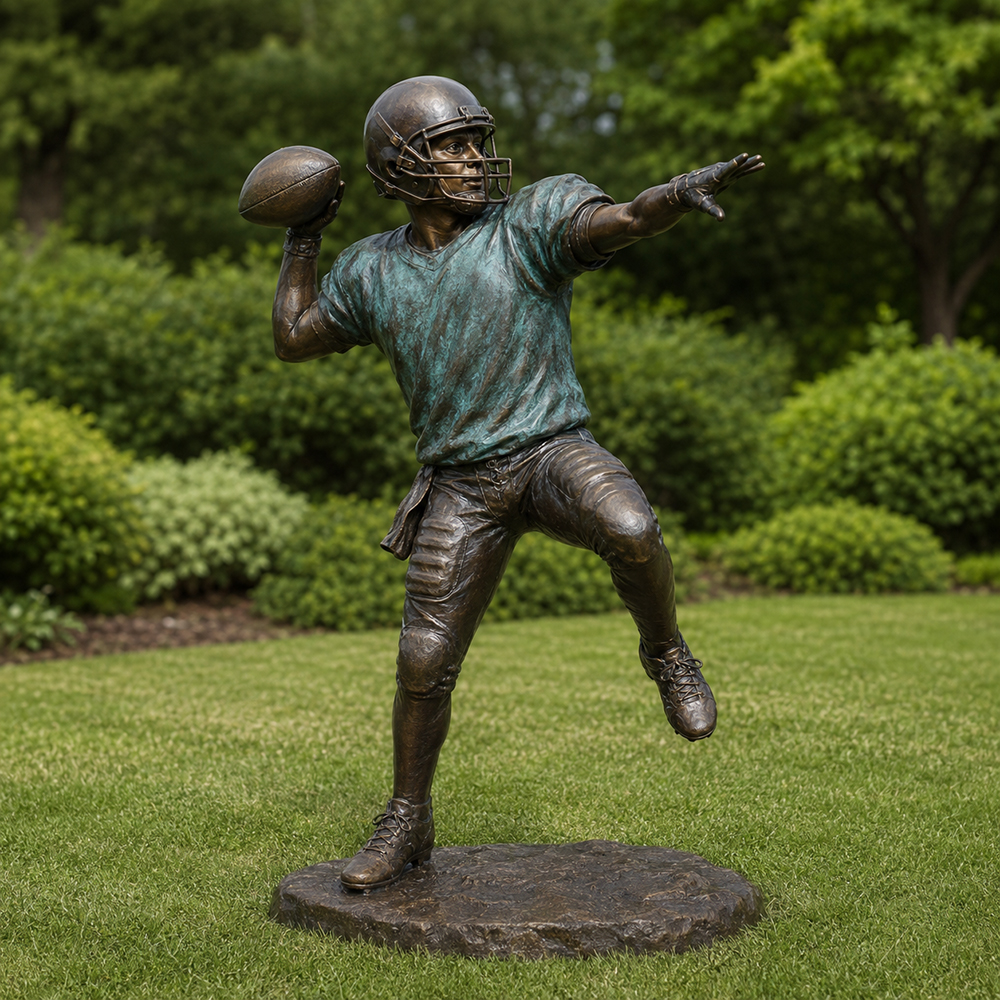 Outdoor Bronze Quarterback Statue Throwing Football