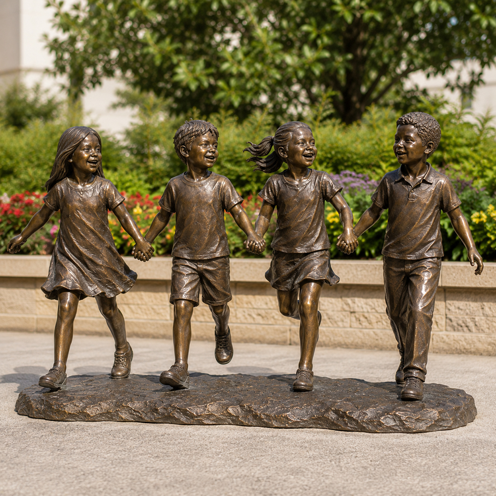 bronze Children Holding Hands Sculpture
