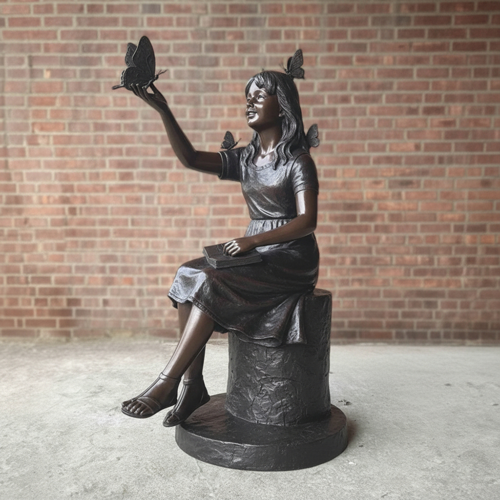 bronze Girl and Butterfly Statue