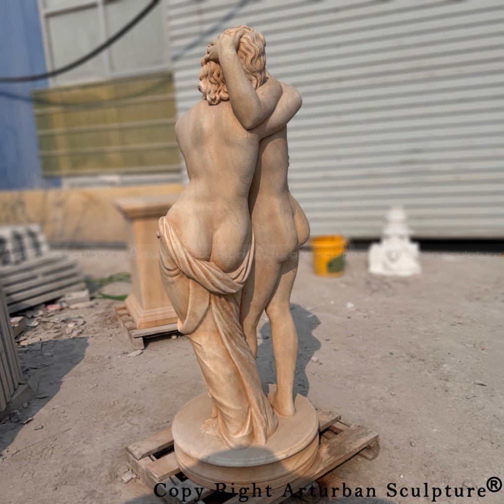 back view of marble Cupid and Psyche Sculpture embracing