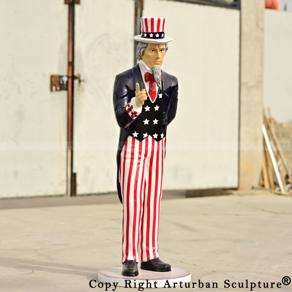 Uncle Sam wearing outfit full of American flag element fiberglass Statue