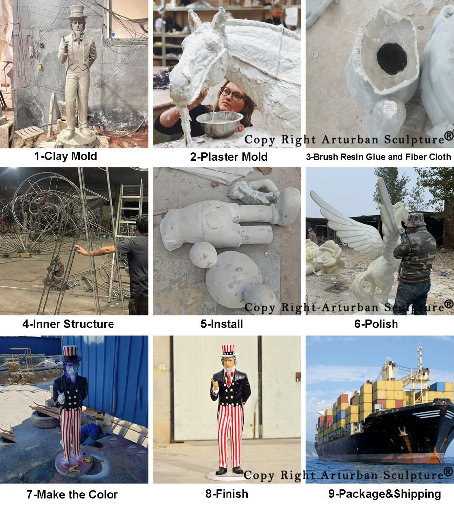production process of making the Uncle Sam fiberglass Statue