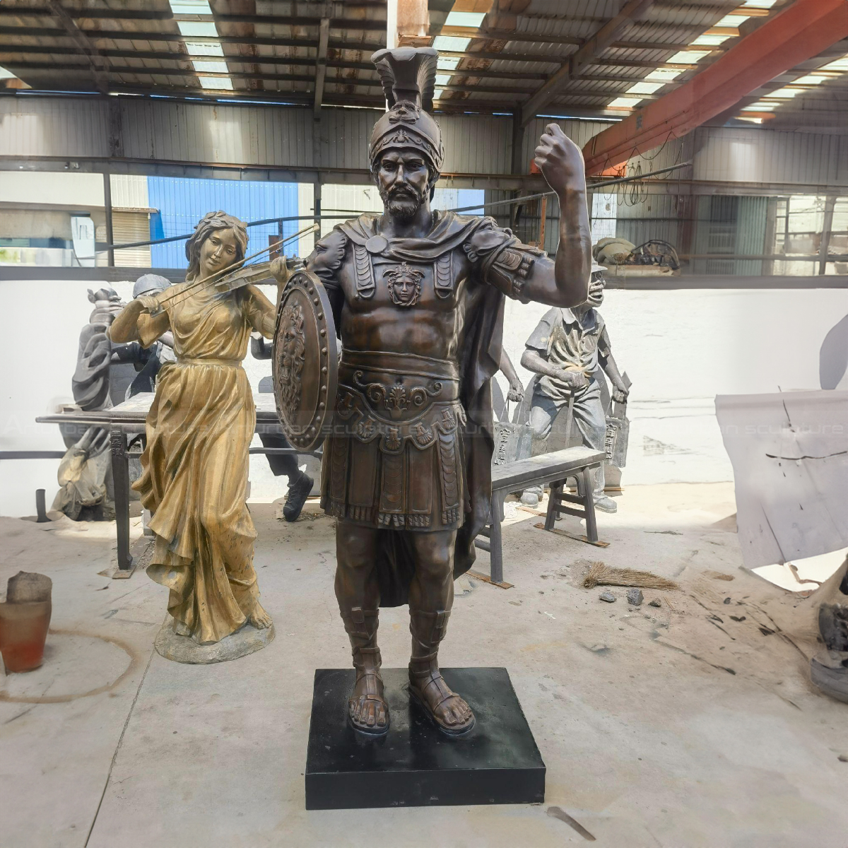 Ancient Roman Soldier Statue holding a shield