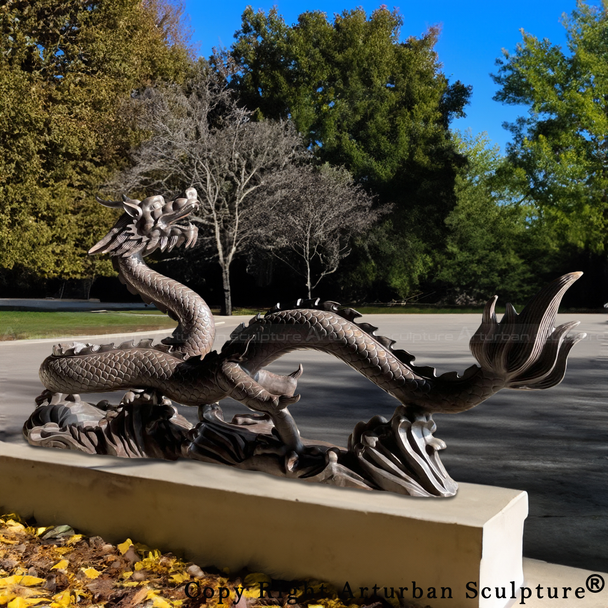 Chinese Dragon curving on a decorative base Garden Ornament