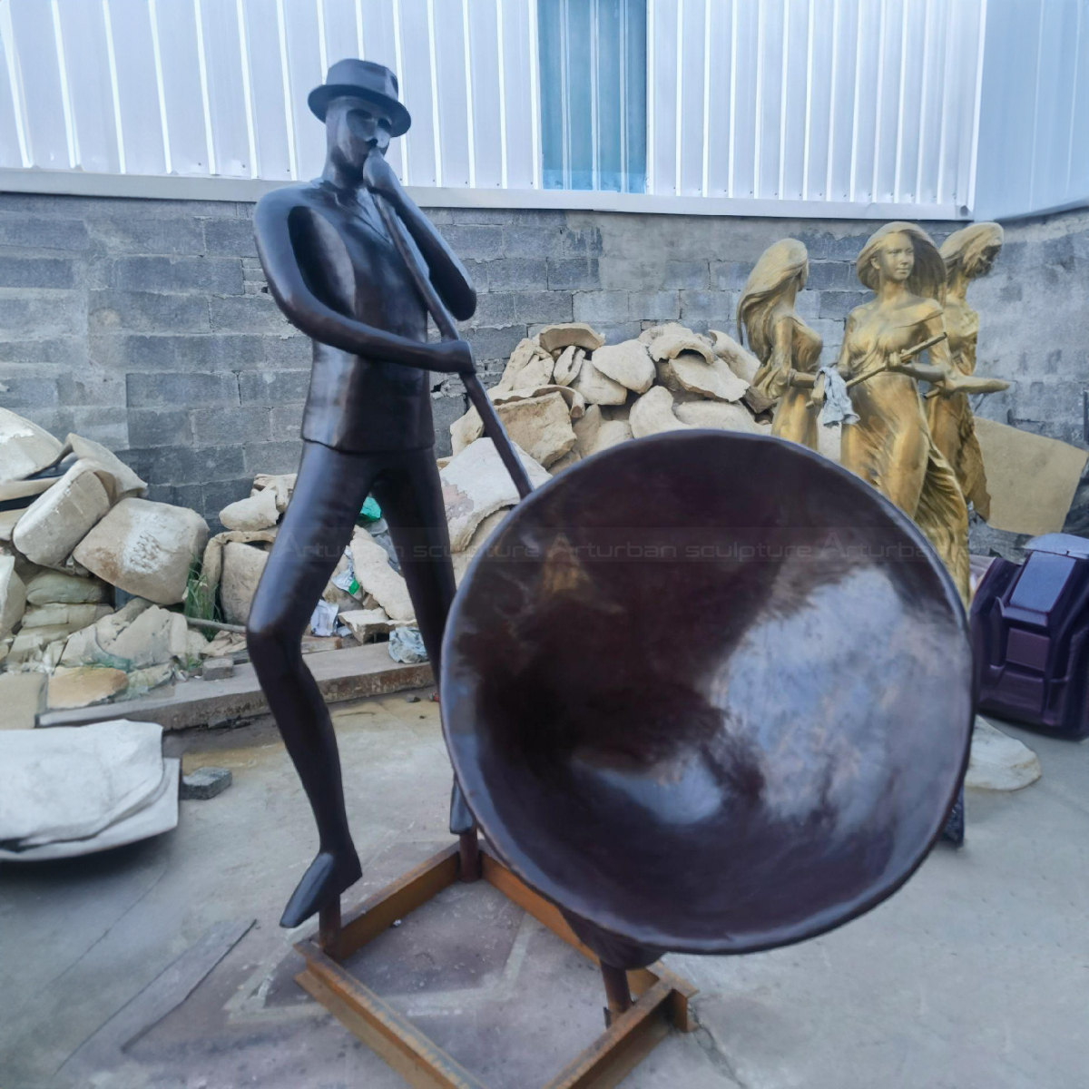 Musician playing horn abstract Art bonze Sculpture