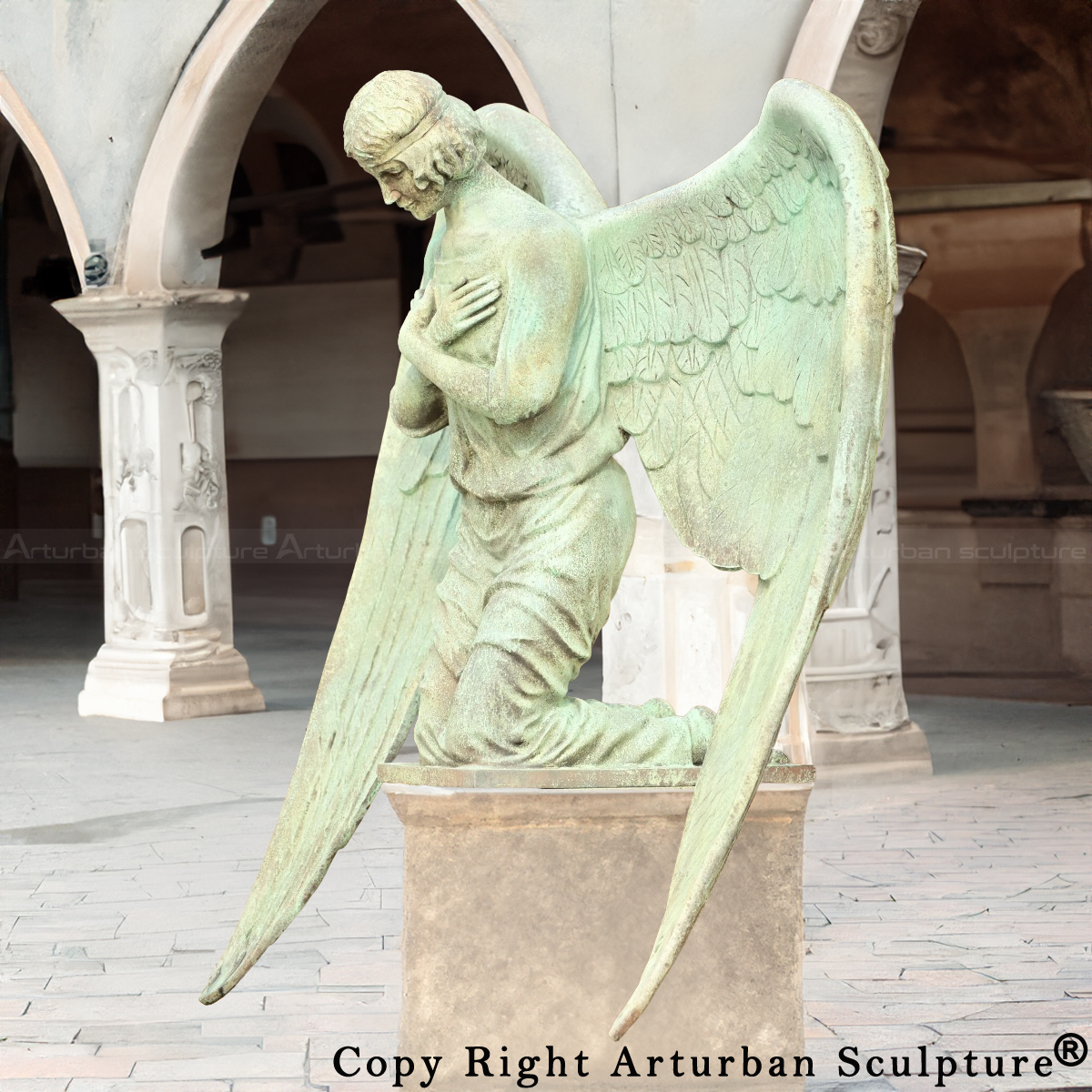 Outdoor kneeling and Praying Angel Statue