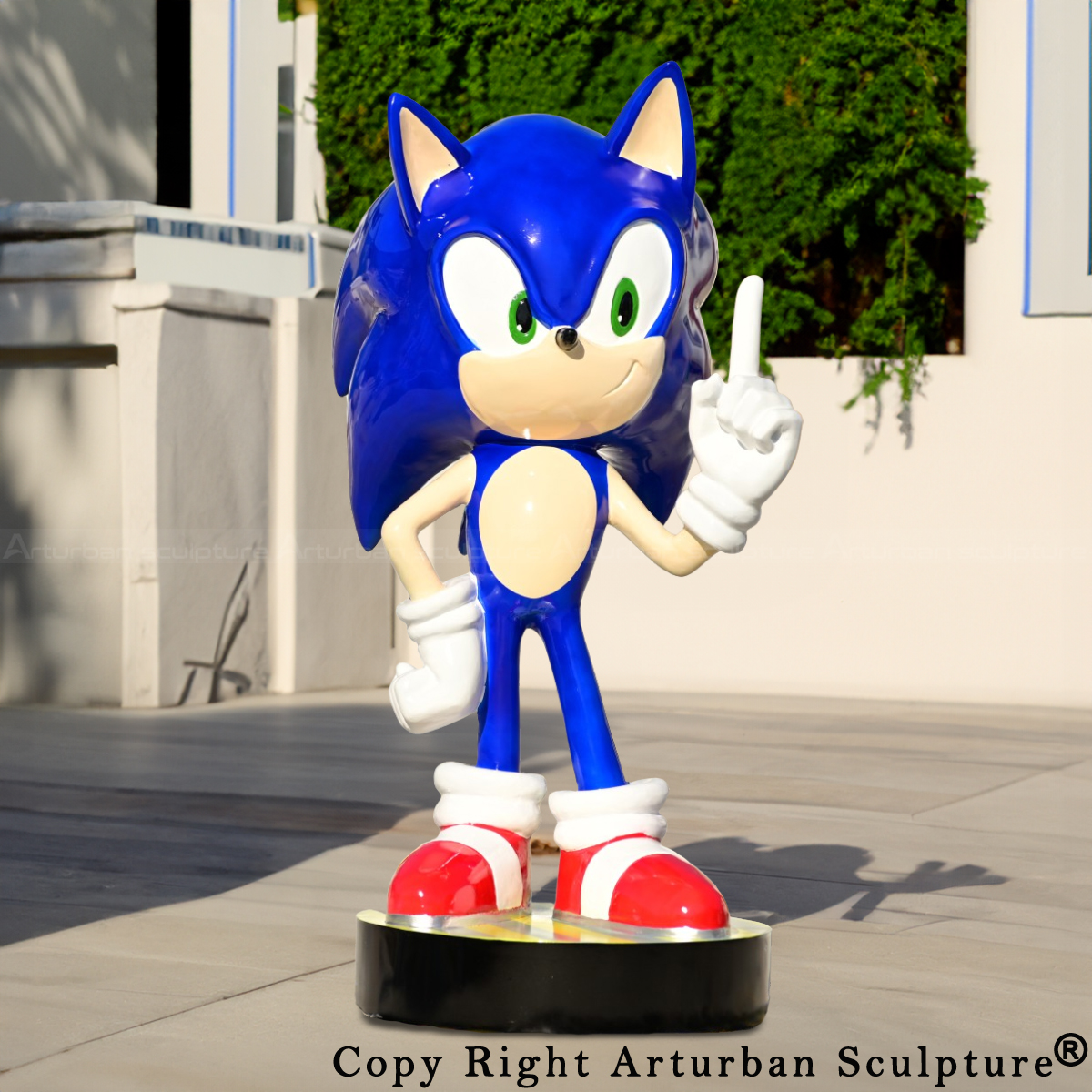 Sonic Hedgehog Statue raising left index finger