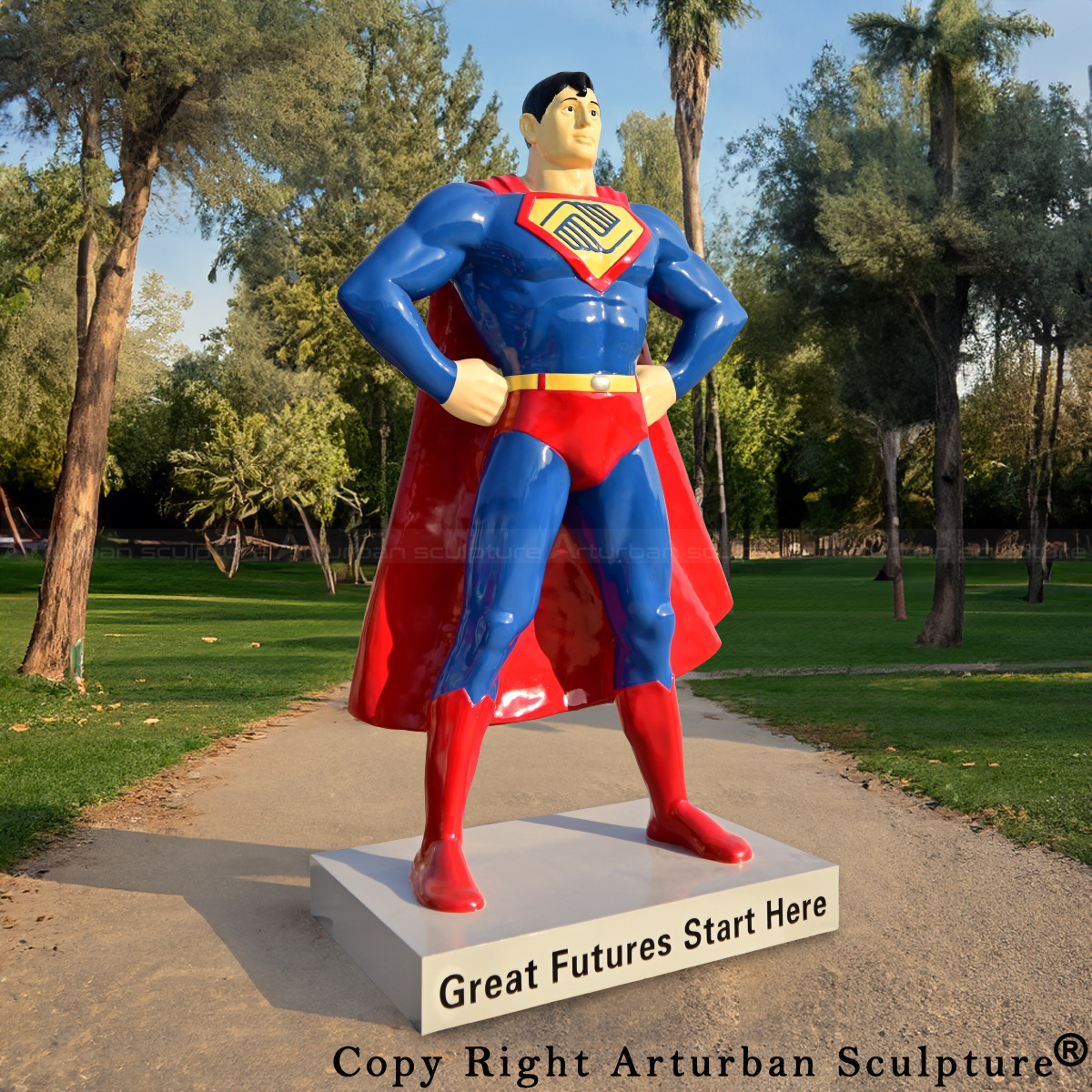 Superman Figure Statue standing on square base