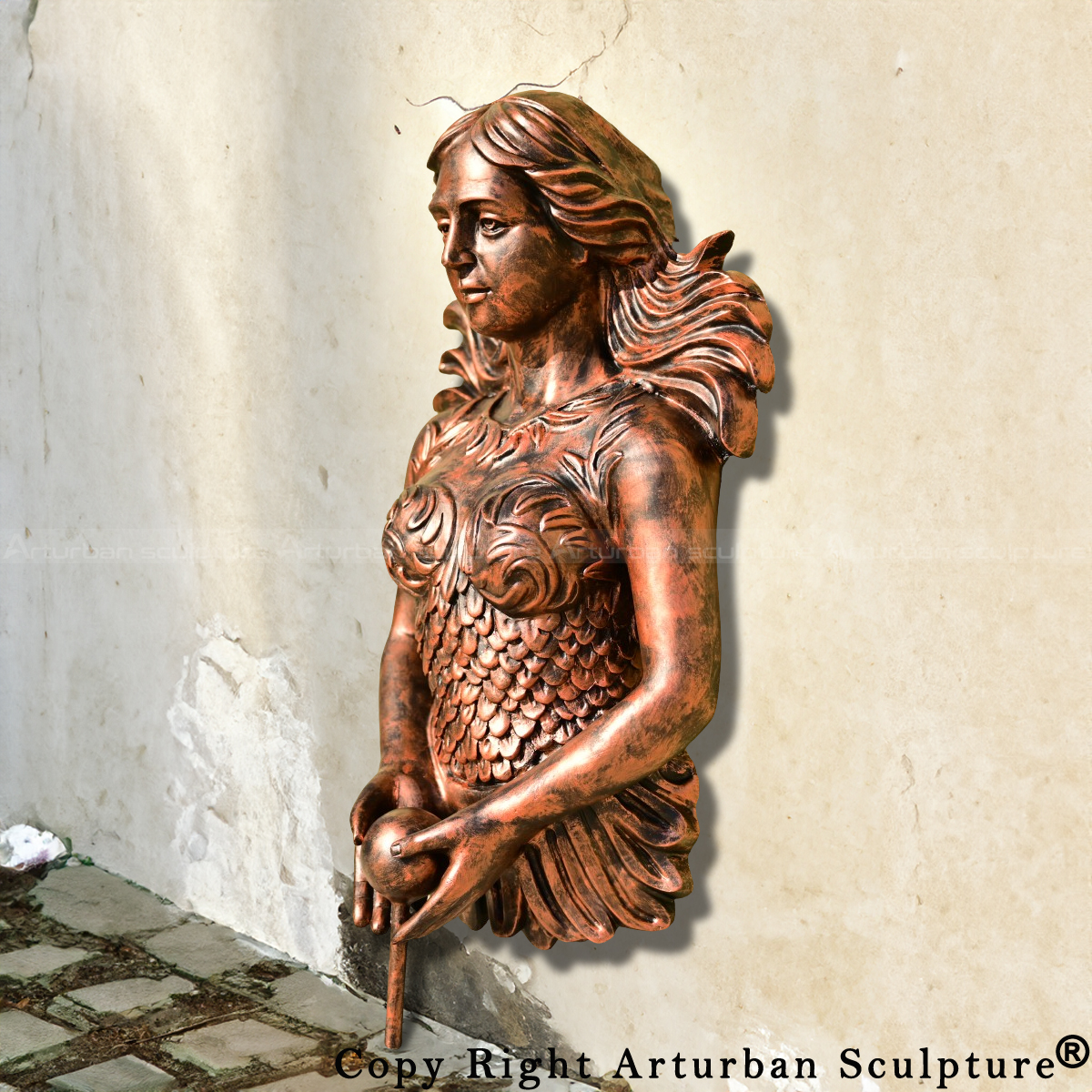 bronze Small Mermaid Fountain side view