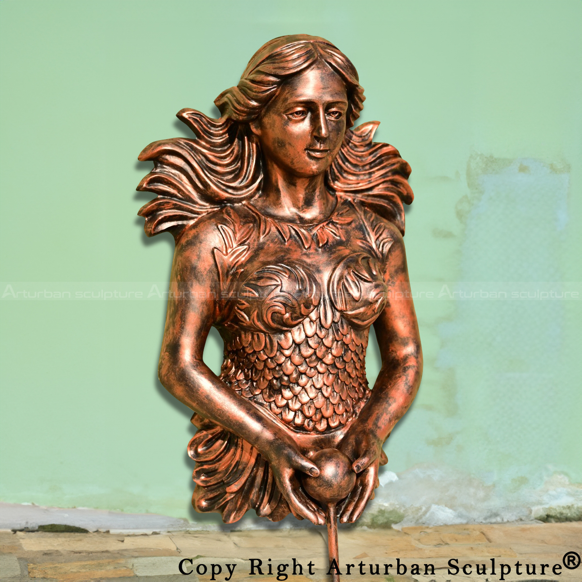 bronze wall mounted Mermaid Statue Fountain