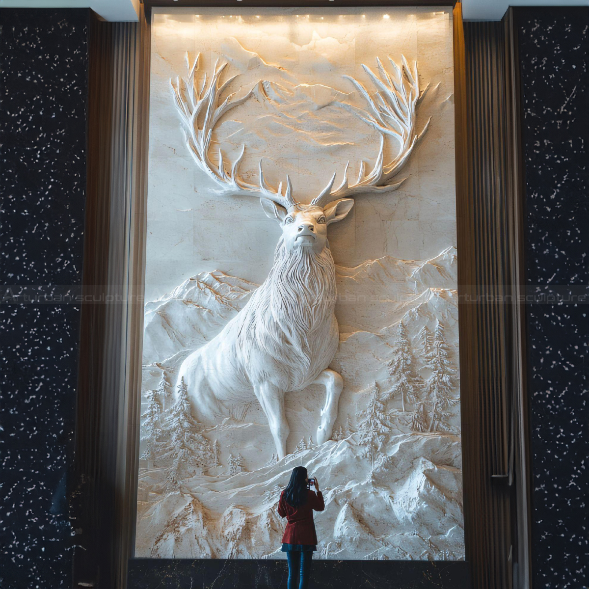 marble deer relief