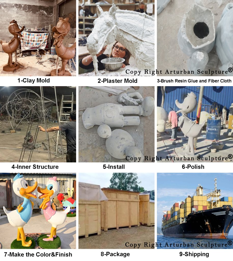 production process of fiberglass Donald Duck statues