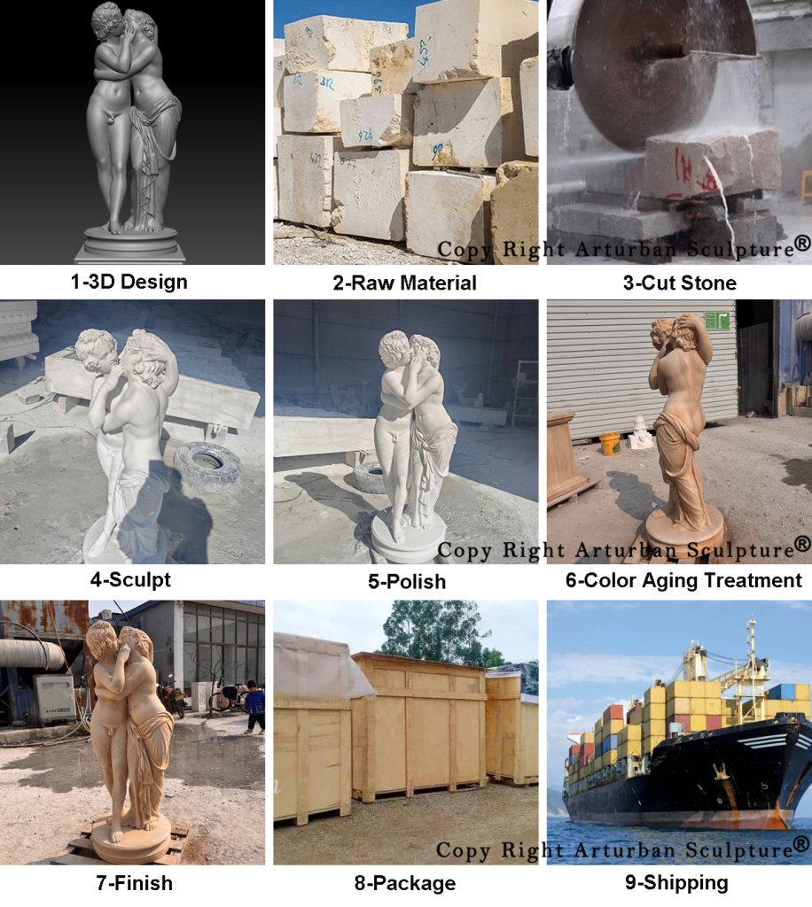 production process of making Cupid Psyche Sculpture