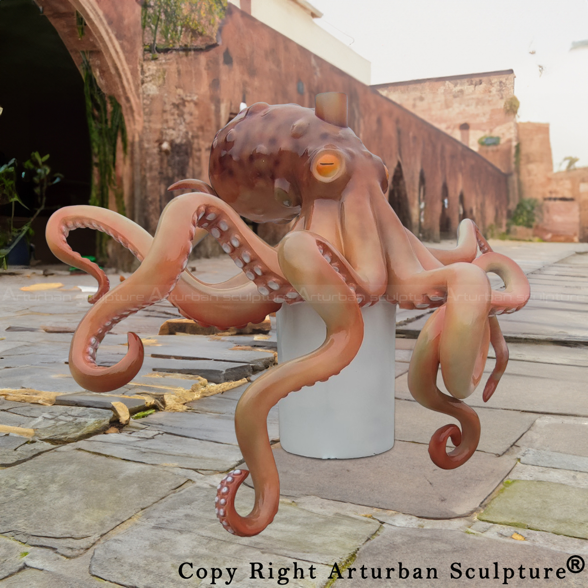 side view of giant octopus sculpture