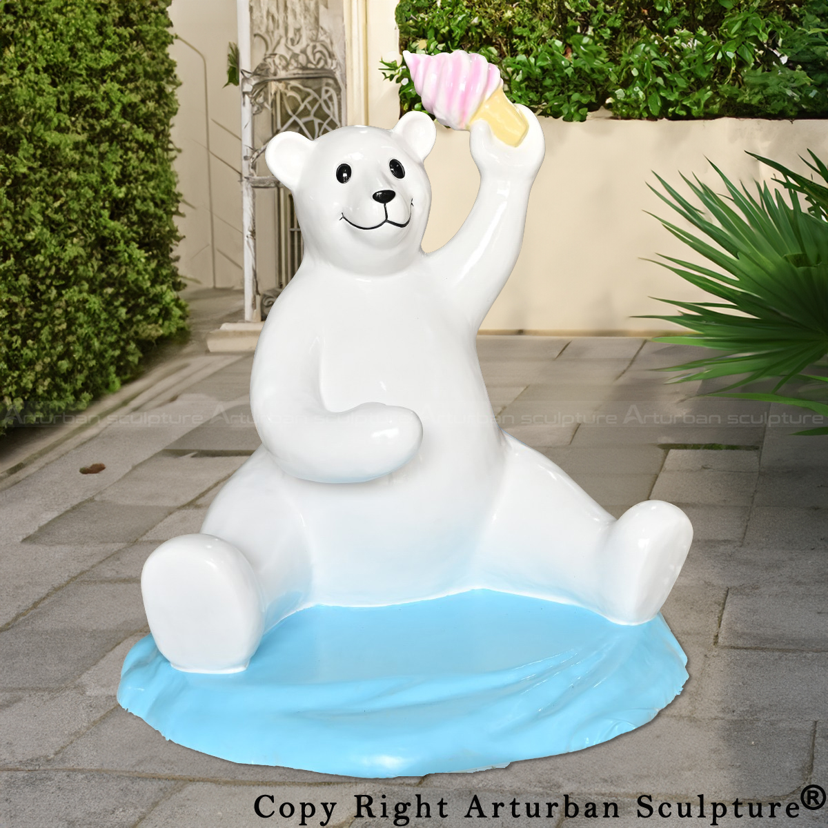 sitting cartoon white bear statue