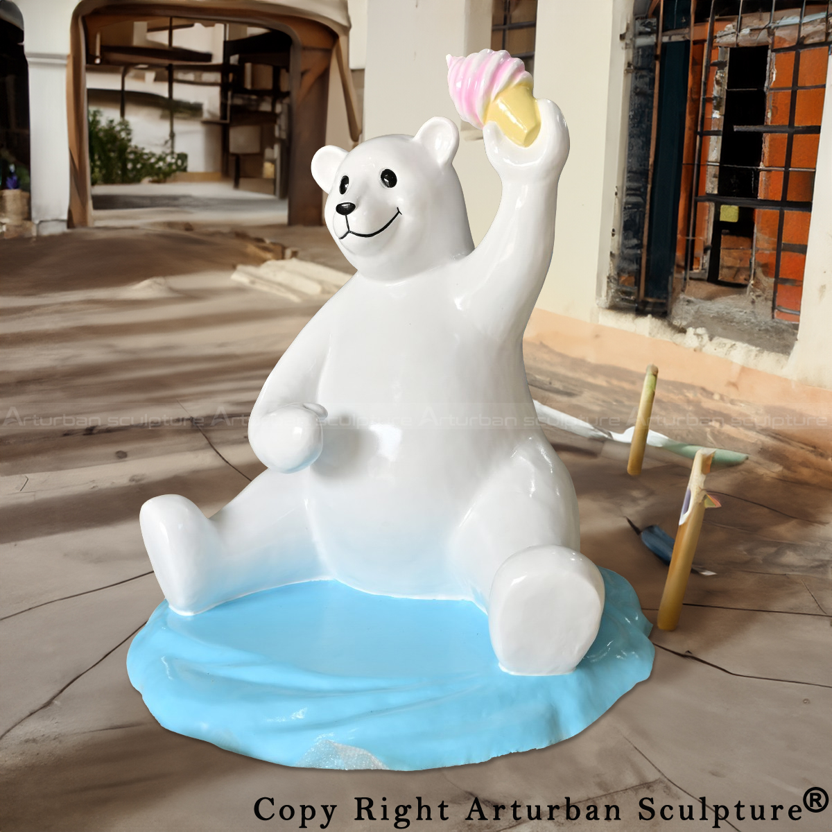 sitting cute white polar bear sculpture