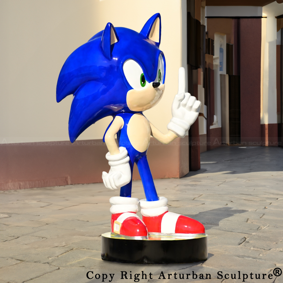 standing Sonic on round base fiberglass Statue