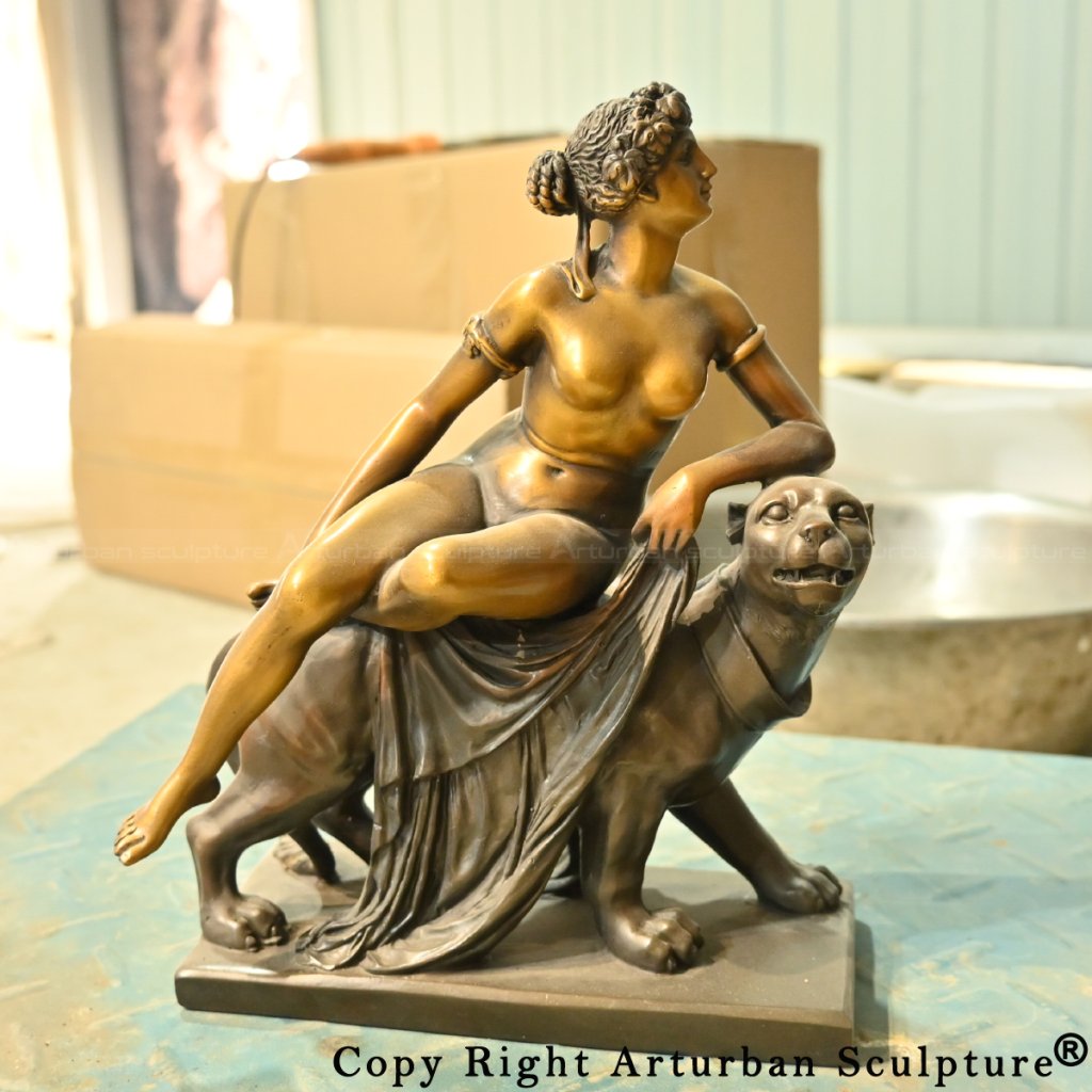 Ariadne on the Panther bronze statue showing Ariadne gracefully seated on a panther