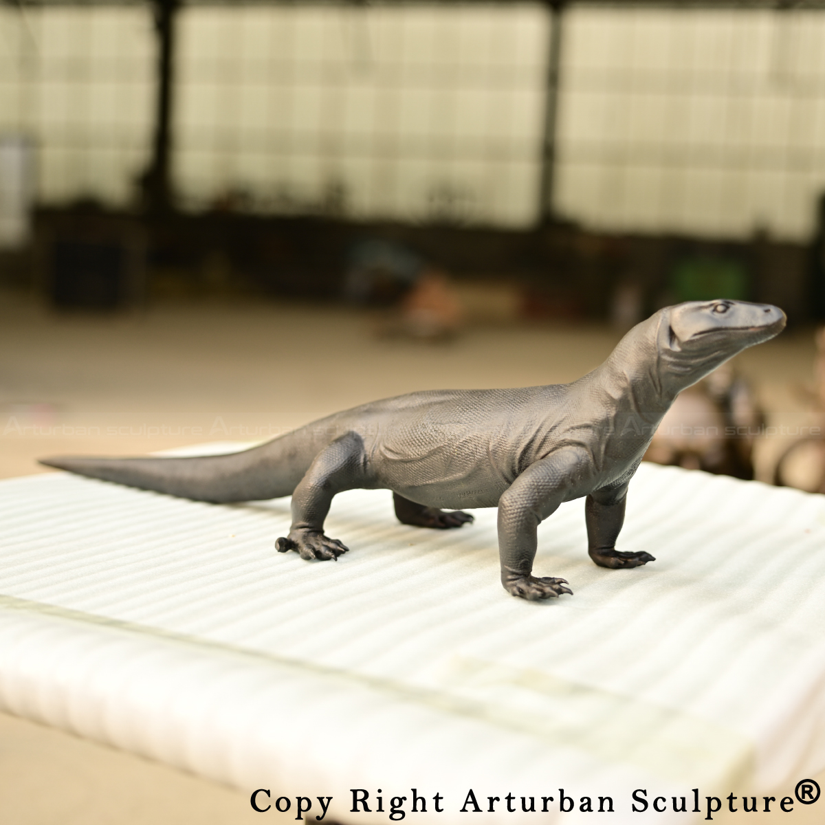 Komodo Dragon Figure bronze statue showing realistic skin