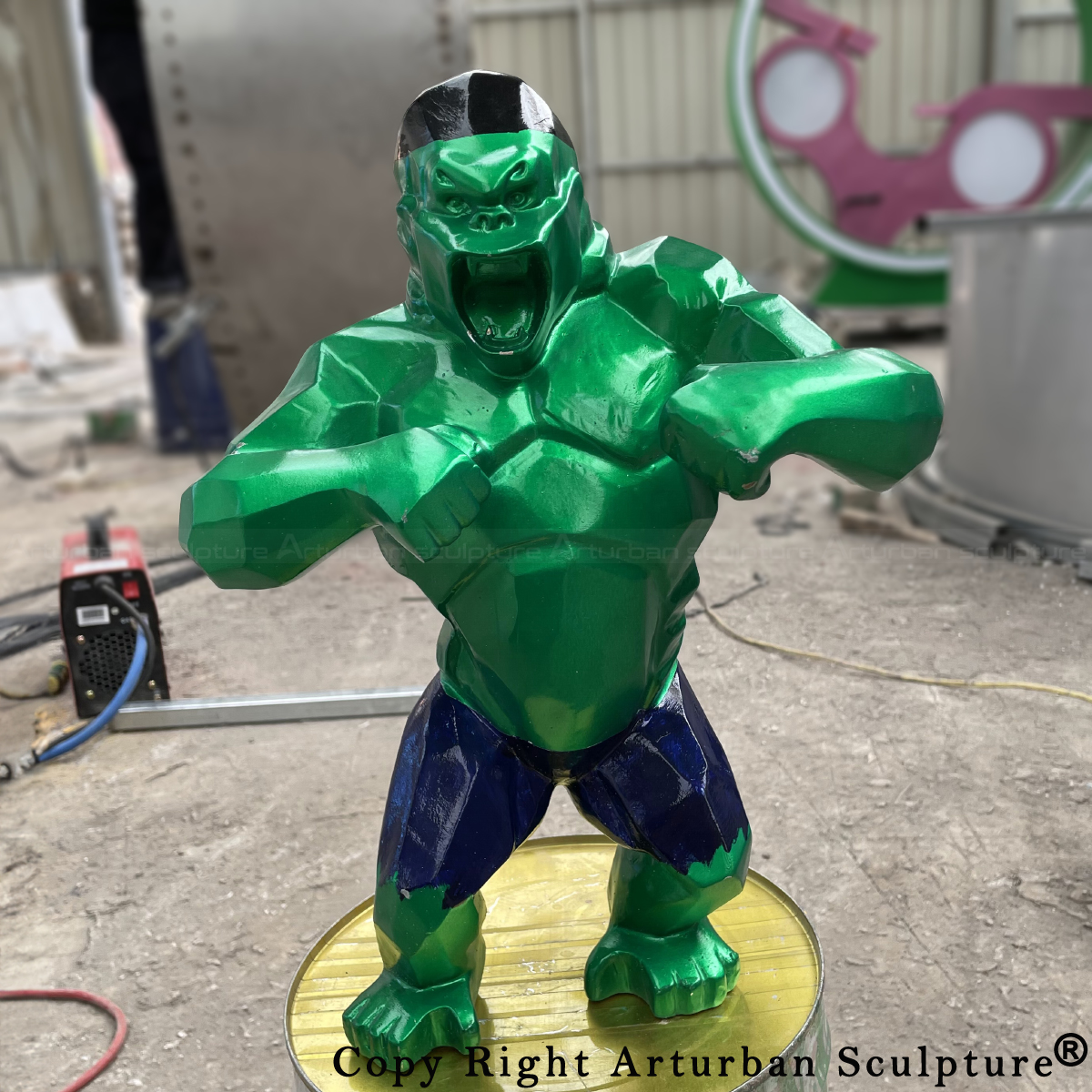 front view of Hulk King Kong statue roaring in a fighting pose