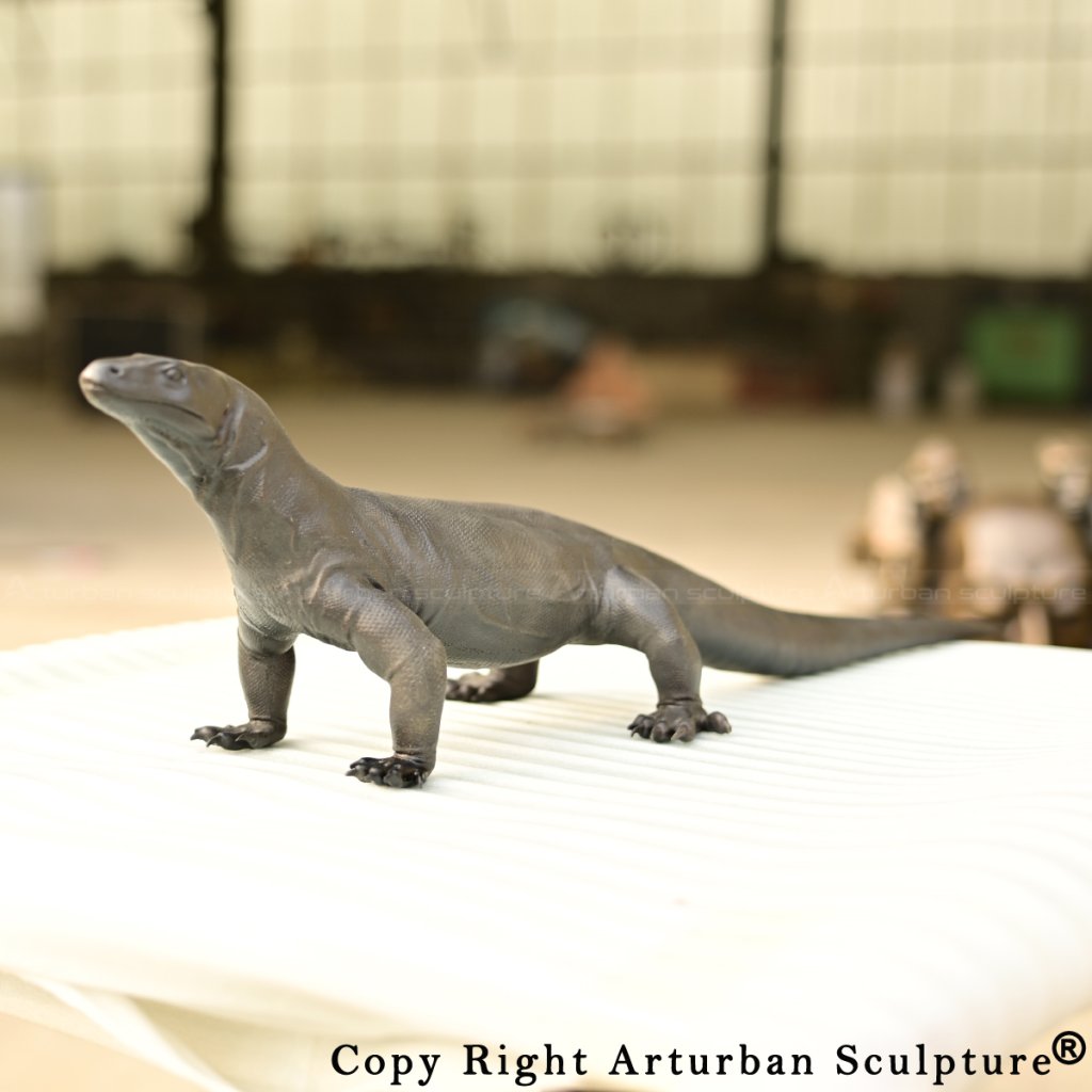 Komodo Dragon Figure bronze statue with slightly raised head