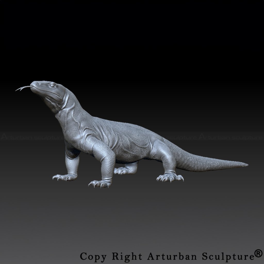 3D Design of Komodo Dragon Figure showing slender and forked tongue