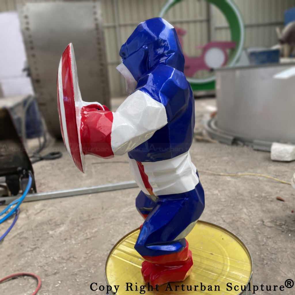 side view of Captain Kong Statue with red and blue colors
