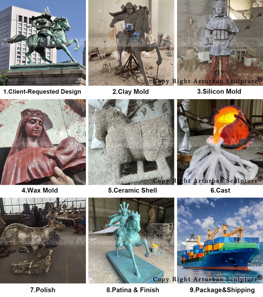 production process of bronze Japanese Samurai Statue
