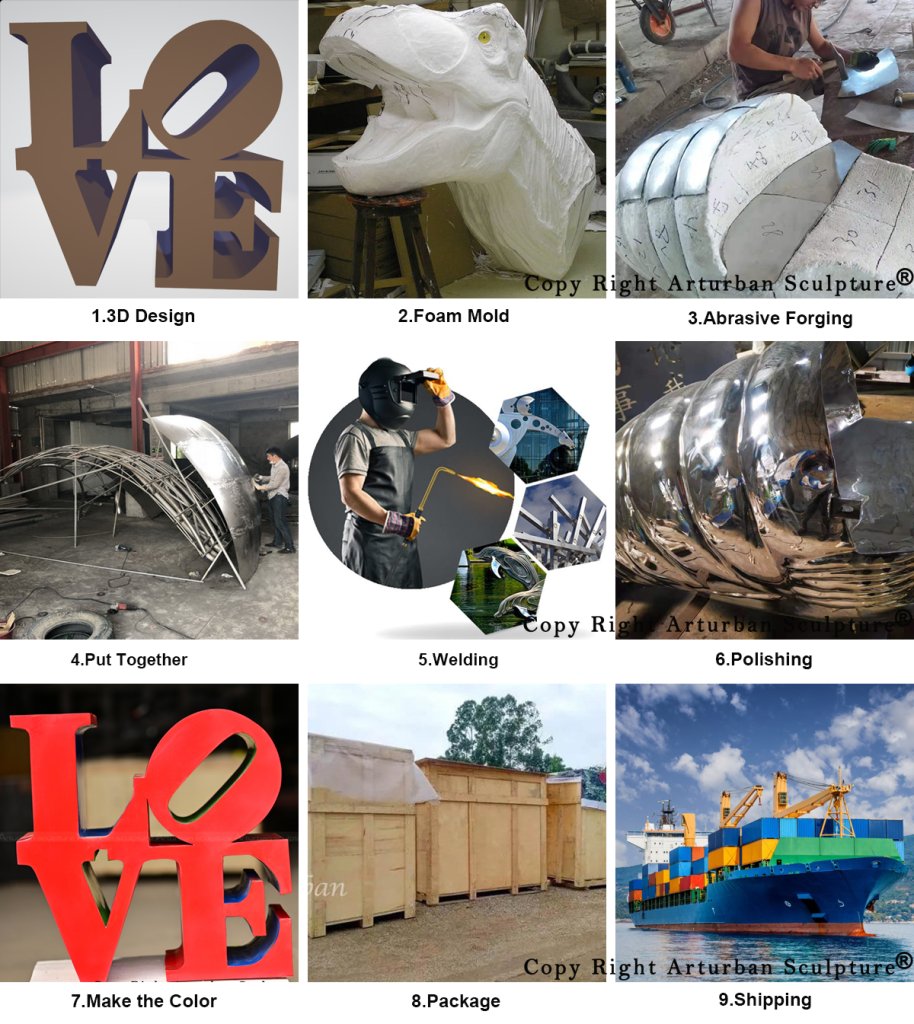 production process of stainless steel famous love statue