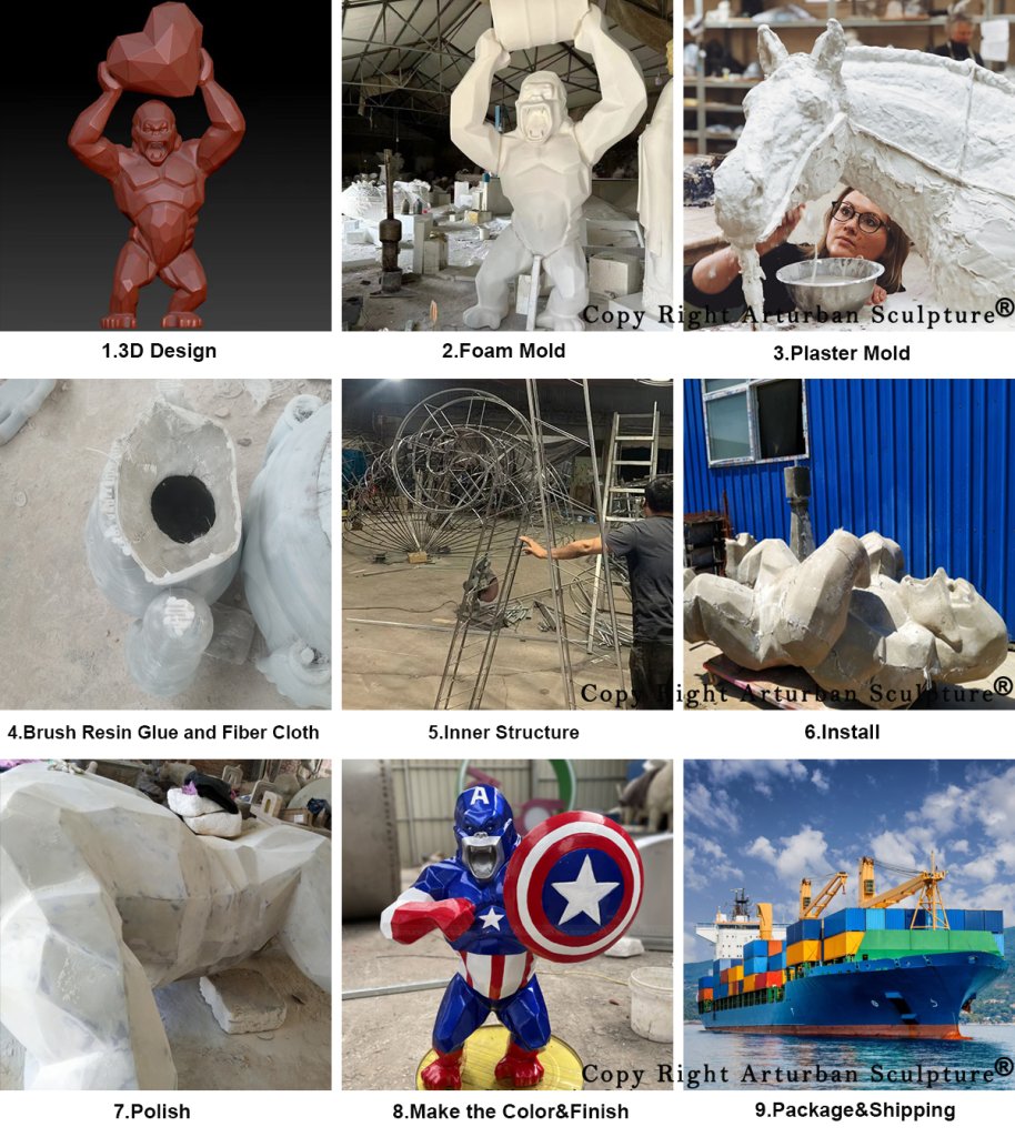 production process of the fiberglass captain america kong statue