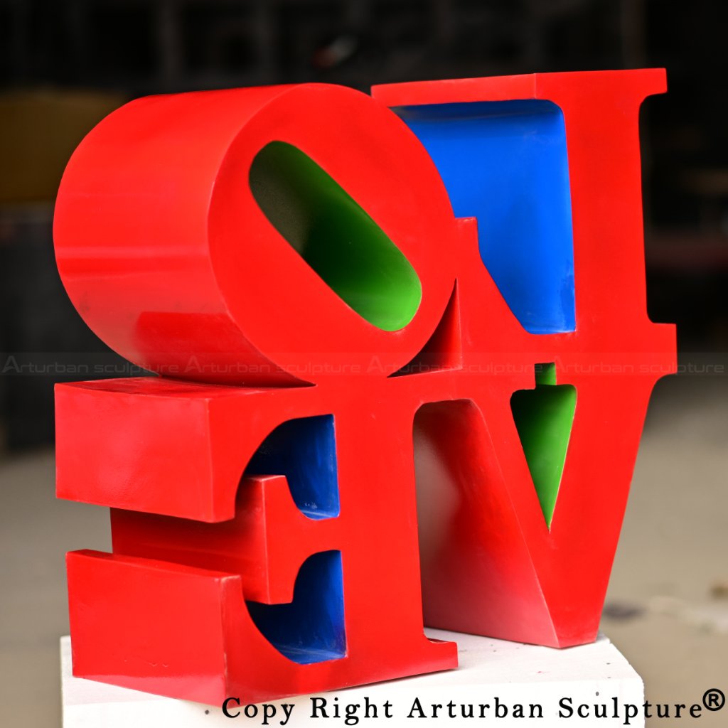 Famous red LOVE Sculpture with green and blue interior colors