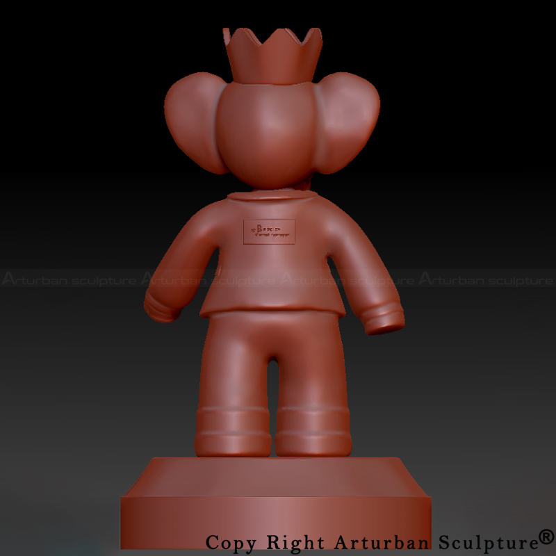 Back view of a 3D design of an babolex elephant sculpture wearing a crown