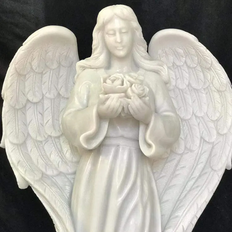 Angel Holding Flowers with both hands white marbel Statue