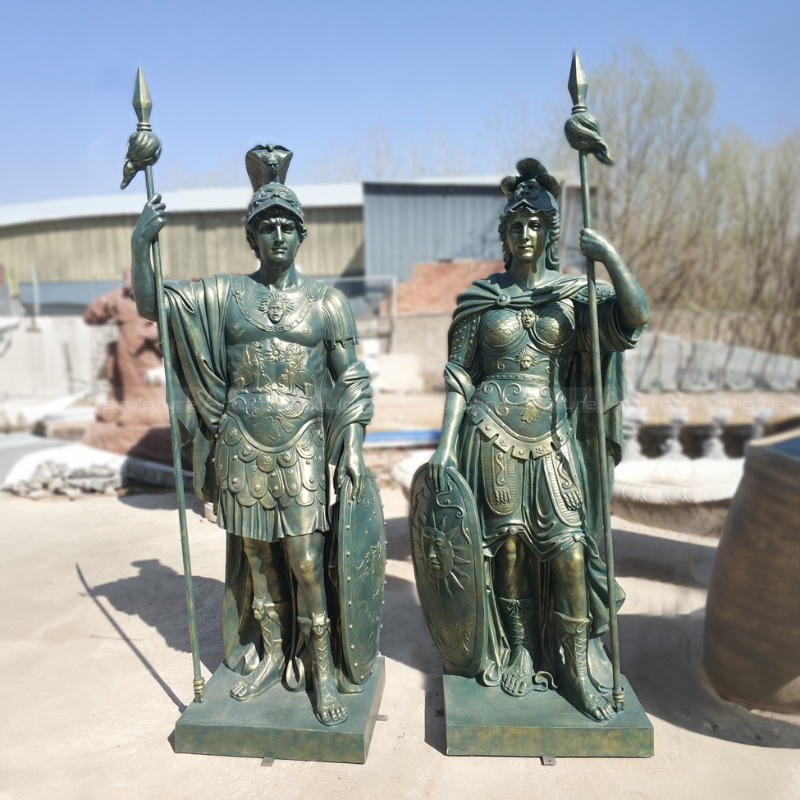 Ares and Athena roman warrior bronze Statues