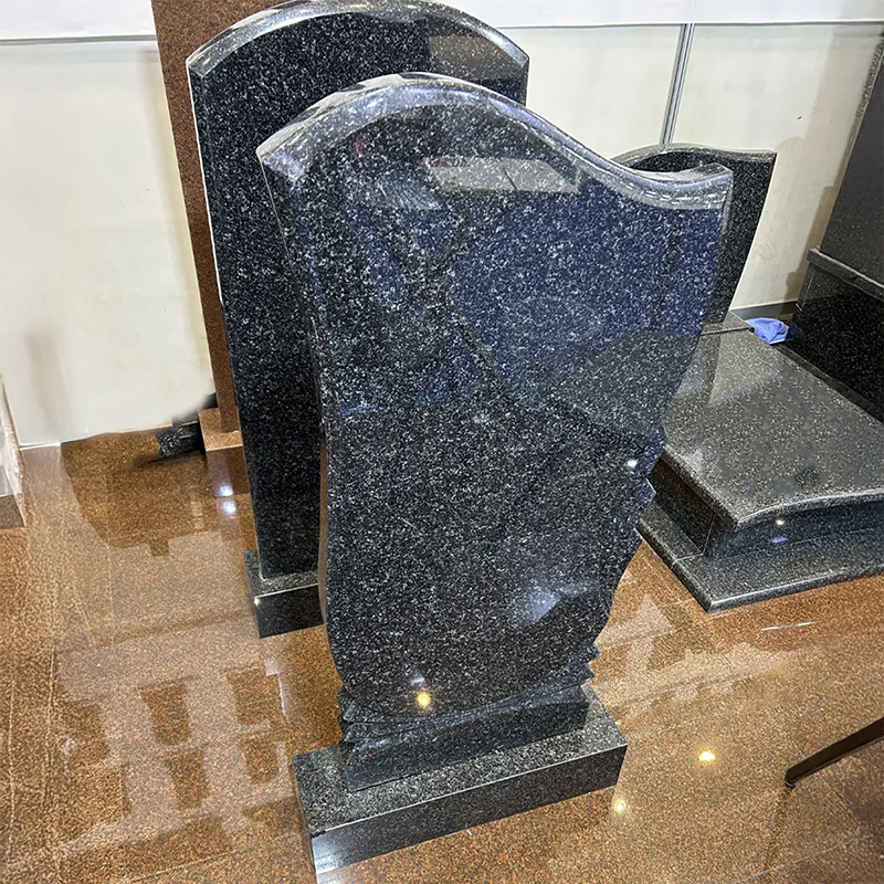 Black Granite Monument Headstone with curved edges