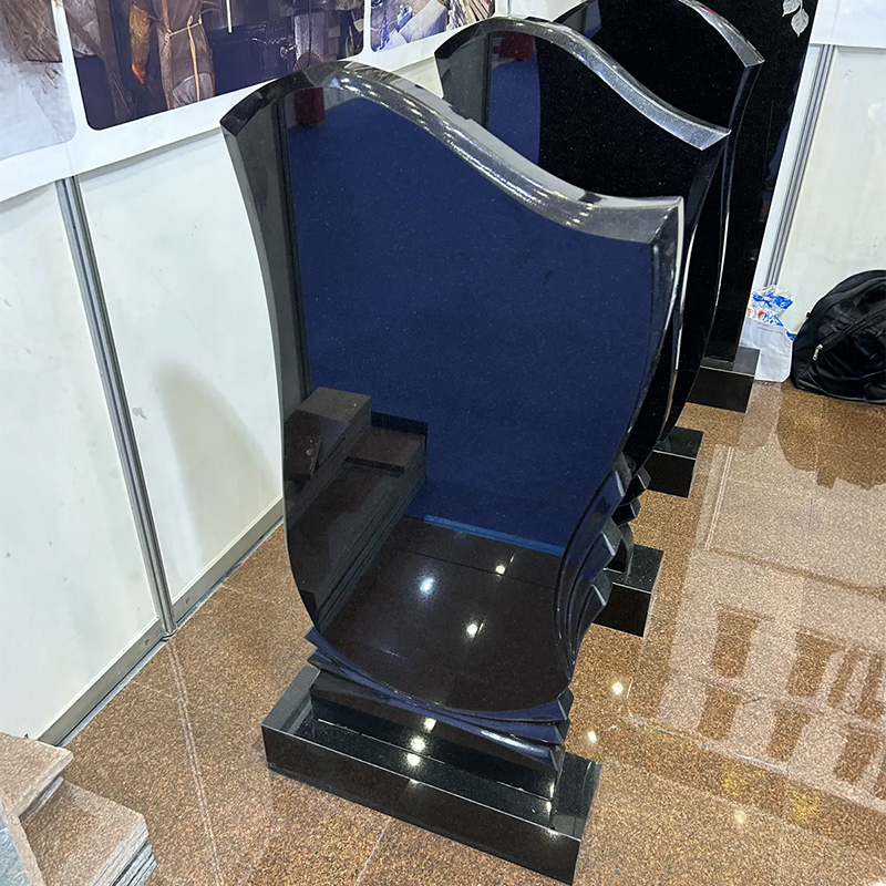 Black Granite Monument Headstone with sleek curved edge