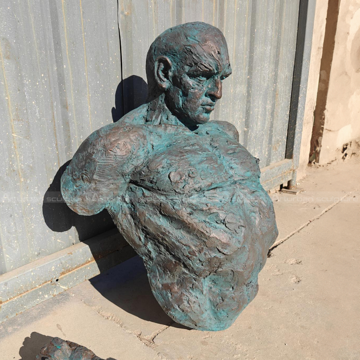 Bronze wall-mounted Matteo Pugliese sculpture of a muscular male torso